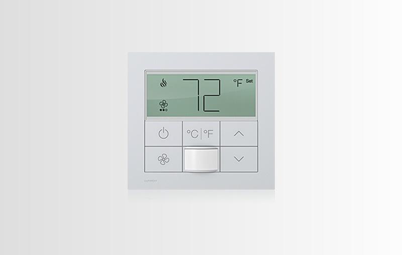 Lutron temperature control panel set to 72°F.