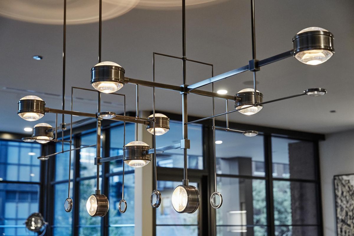 Modern chandelier with geometric design and multiple LED lights