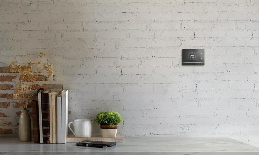 Smart home control system interface with sleek touch panel.